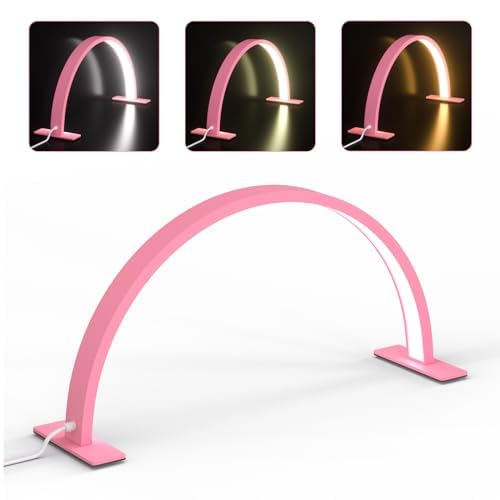 TwoWin Half Moon Light Nail Lamp for Table Desk, Lash Light Led Nail Tech Lamp, Lámpara de escritorio para extensiones de pestañas, tatuajes, cejas - Rosa