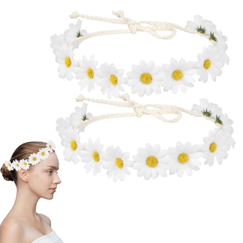 Blumen Haarband Mädchen, Gänseblümchen Haarschmuck, Gänseblümchen Haarband Damen, Gänseblümchen Blumenkranz Haare, Gänsenblümchen Braut Kopfschmuck, für Strand, Party, Hochzeitsdekoration (B, 2PCS)