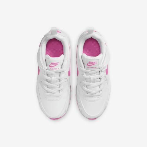 Nike Air Max 90 EasyOn Little Kids' Shoes (HF6357-101, White/Laser Fuchsia) Size 24