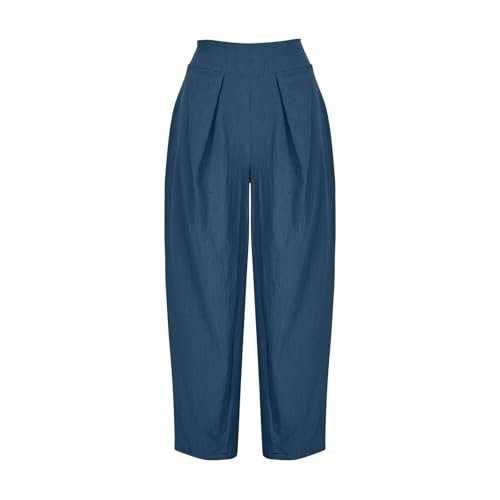 Women’s Casual Cotton Linen Harem Pants Trendy High Waised Palazzo Boho Pants with Pockets Summer Vacation Trousers3