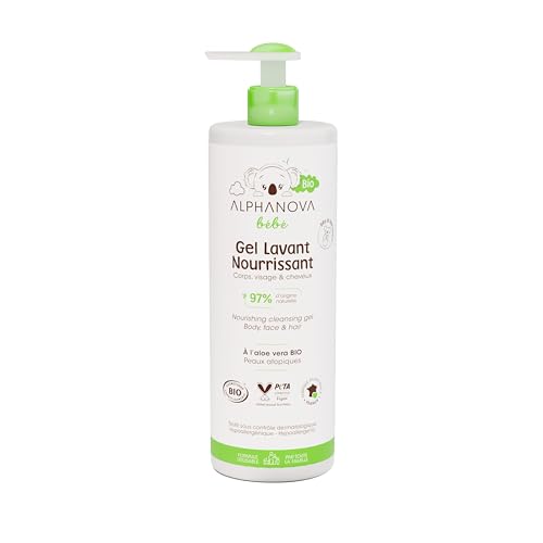 ALPHANOVA bébé - Gel Lavant Nourrissant naturel et Bio* - Corps, Visage et Cheveux - Spécial peaux sensibles, réactives ou sèches - Certifié Bio - Sans parfum - 400ml