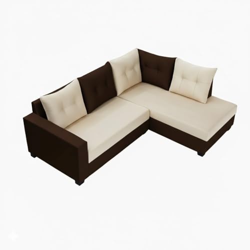 Image of SOCOZI Oriana 4 Seater RHS L Shape Sofa Set | Soft Velvet Suede Fabric | Modern Design | Plush Comfort Cushions for Living Room (Dark Brown-Cream)