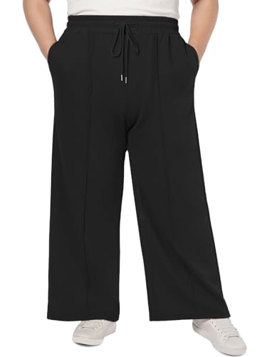 Moon Wood Women's Plus Size Sweatpants High Waisted Straight Wide Leg Casual Pants Baggy Lounge Pants with Pockets
