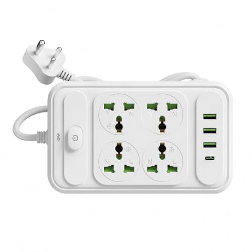 Image of GM G+ ConnectX 6-in-1 Powerstrip with Type-C, 4 Universal Sockets, 3 USB, 2500W, 2M Cable, Master Switch, Surge Protection | Extension Board for Home & Office