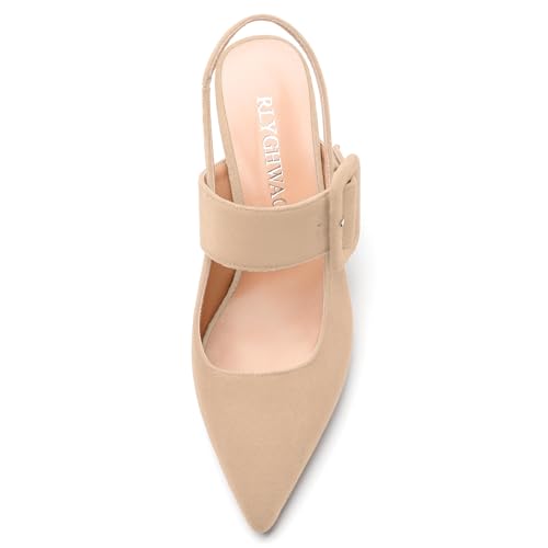 Women's Slingback Heels Mid Heel Pumps Pointed Closed Toe Chunky Heel Suede Wedding Party Shoes3