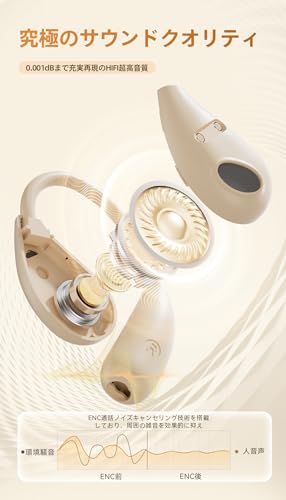 Bautylee ワイヤレスイヤホン【2025年最先端 イヤホン bluetooth】業界トップ Hi-Fi音質 bluetooth5.49 瞬時接続 自動ペアリング 最大100時間再生 Type-C急速充電 オープンイヤー 空気伝導 耳塞がず快適 7g超軽量 マイク付き 音漏れ抑制 LED ディスプレイ残量表示 タッチ操作 IPX7防水(アイボリー)