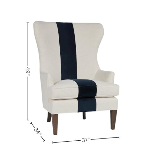 Sillón clásico respaldo alto y rayas azul marino gris miniatura 3