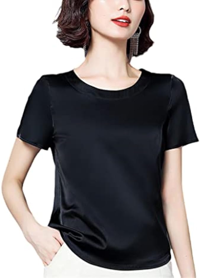 Summer Women's Basic Solid T-Shirts O-Neck Short Sleeve Tees Tops Satin Silk Elegant Thin Shirts for Female