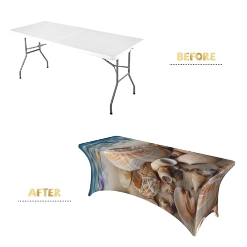 Nappe rectangulaire élasthanne 1m80 extensible imprimé coquillages Seashore - 4