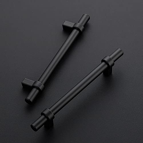 Image of Ravinte 5 Pack 7.38 Inch Cabinet Pulls Matte Black Kitchen Cabinet Hardware Cupboard Handles with Square Base 7.38 inch Length,5 inch Hole Center