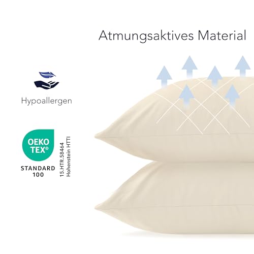 Kissenbezug 40 x 80 (Set mit 2) - 100% Jersey Baumwolle 150 g/qm Kissenbezüge -Beige - Für Kissen 40 x 80 cm - Kissenhülle - Kissenbezug - Resistent und Hypoallergen - Dreamzie 3