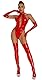 FEOYA Latex Dessous Frauen Sexy Damen Wet Look PVC Leder Dessous Bodysuit Sexy Ärmellos Krawattenriemen Tiefer V-Ausschnitt Bodycon Bodysuits Damen Nachtwäsche Clubwear Tanzparty Kostüm D-Rot 3XL