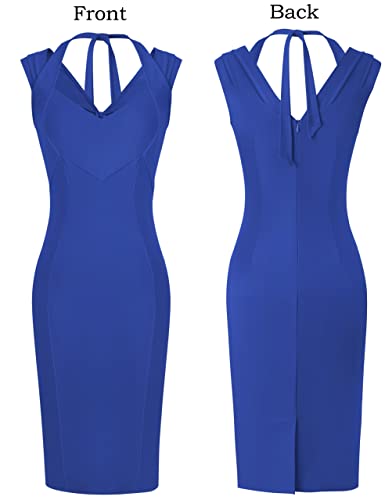 VFSHOW Womens Halter V Neck Pleated Fitted Cocktail Party Bodycon Pencil Dress4