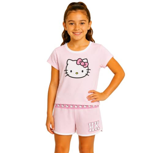 Image of Hello Kitty Girls Short Set - 2 Piece Short Sleeve Graphic Tee and Shorts Clothing Outfits (Sizes: 2T-12)
