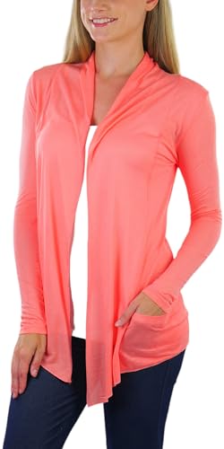 Image of ToBeInStyle Womens Open Front Long Sleeve Lightweight Asymmetrical Draped Cardigan with Side Pockets