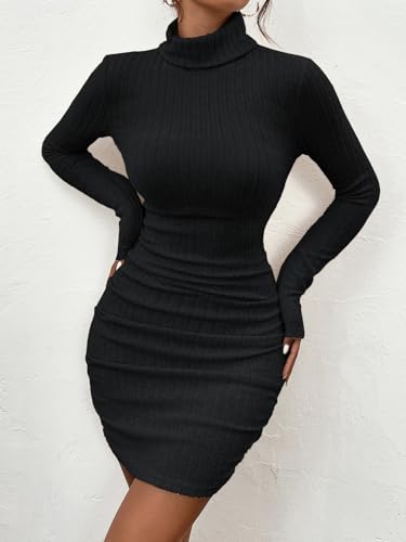 HBQ Women's Casual Sweater Dress Turtleneck Ribbed Bodycon Long Sleeve Mini Knit Dresses 2025 Fashion3