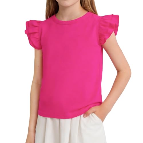 Image of Magic Park 1-14Y Toddler Ruffle T Shirt Girls Solid Color Blouse Kids Girl Short Long Sleeve Tops Casual Tee