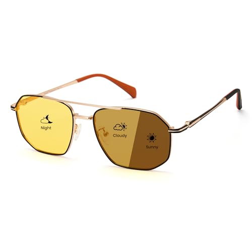 Cyxus Gafas de Sol Fotocromáticas Visión Nocturna para Conducir Lentes Polarizadas Protección UV Antirreflejo（1021Hi06 Amarillo）