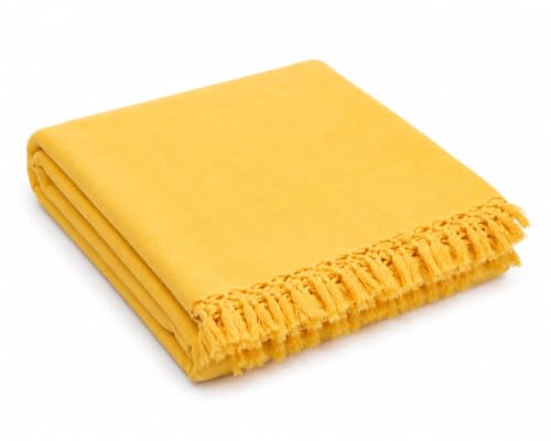 Image of HAIDER ALI AND SONS Bhagalpuri Cotton Chadar for Single Bed | Soft Lightweight Summer AC Chadar | Handloom Cotton Top Sheet | Multipurpose Odhne Wali Chadar | Machine Washable | 245 x 130 cm | Yellow