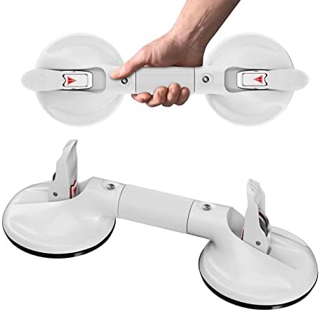 DAILYLIFE Suction Cup Grab Bar for Bathroom, Tool Free Shower Handle, Portable Grab Handle for Bathtub, Safety Rail for Handicap Elderly Senior, Quick (Dis)Assemble, Heavy Duty (253 LB), 15 inch White
