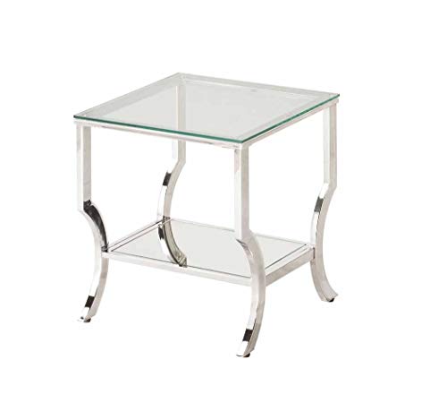 Coaster 720337 Square End Table with Mirrored Shelf Chrome, Chrome/Tempered Glass