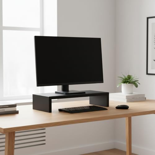 Image of flux Monitor Stand Wooden | Monitor Stand Riser | PC Stand For Desktop Table | Heavy Hold, Non Slip, Material: Particle Board Wooden Black