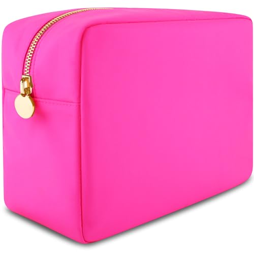 DANCOUR Large Pink Makeup Bag – Nylon Cosmetic Pouch, Travel Makeup Organizer Case, Spacious Makeup Bag for Toiletries, Beauty Essentials & Cosmetics