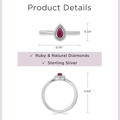 Jewelili Sterling Silver 5X3 MM Genuine Pear Cut Ruby and Natural White Round Diamond Accent Teardrop Halo Engagement Ring3