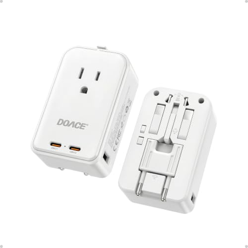 DOACE Pico 45W Travel Adapter 5-Port Universal Power Adapter 1 AC 2 USB C and 2 USB-A International Plug Adaptor Worldwide for US to European UK Italy Spain New Zealand Over 200 Countries