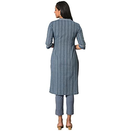 Image of Aurelia Women's Cotton Straight Fit Straight Solid Regular Floral Printed Kurta