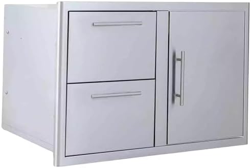 Outdoor Kitchen Door Drawer Combo Cabinet Stainless Steel, 32-inch Double Drawer Combo Right Opening Access Door for Outdoor Kitchen Island, Kitchen Storage, or Patio Grill Station