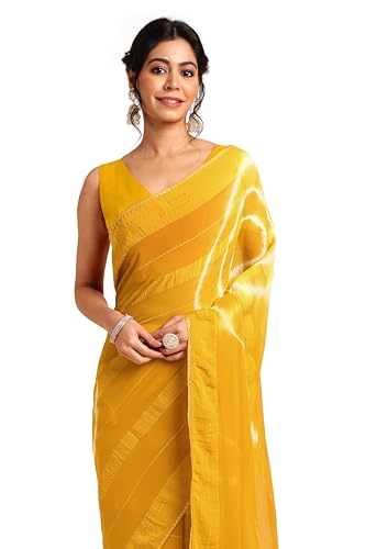 Image of MIRCHI FASHION Women Saree Shibori Print Chiffon | Elegant Festive and Functional Sari for All-Day Comfort with Matching Blouse