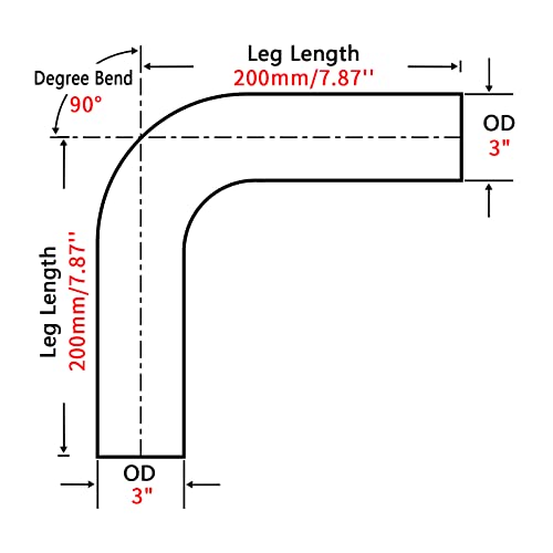 Image of 3 Inch 90 Degree DIY Custom Mandrel Exhaust Pipe Tube Pipe, T304 Stainless Steel, Universal Fit, 15.74 Inch End to End Length, 3'' OD Mandrel Bend Pipe