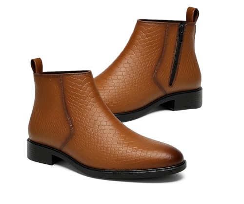 Image of Kraasa Orion-X Men's Vegan Leather Chelsea Boots - Classic Almond Toe Ankle Boots with Textured Finish | Formal & Smart Casual Boots