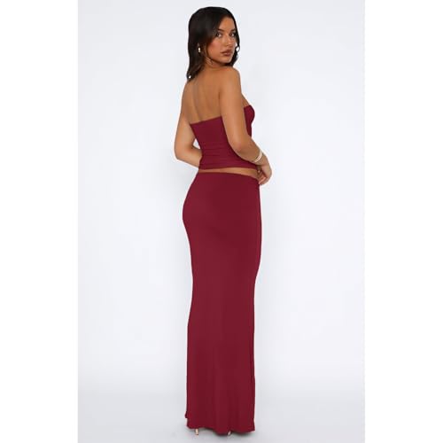 Image of Goafuliy 2 Piece Skirt Sets for Women Summer, Floral Sleeveless Tube Top Bodycon Maxi Skirts Y2k Vacation Going Out Outfits