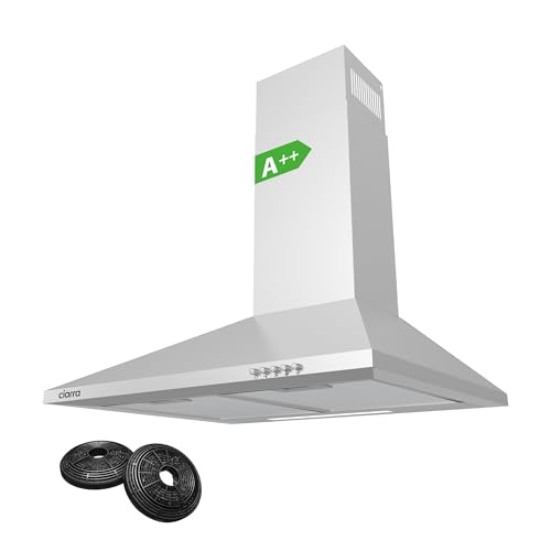 Ciarra Cooker Hoods 60Cm Stainless Steel Chimney Range Hood 600Mm Recirculating Duct Kitchen Ventilation Extractor Fan with Grease Aluminum Filters Silver