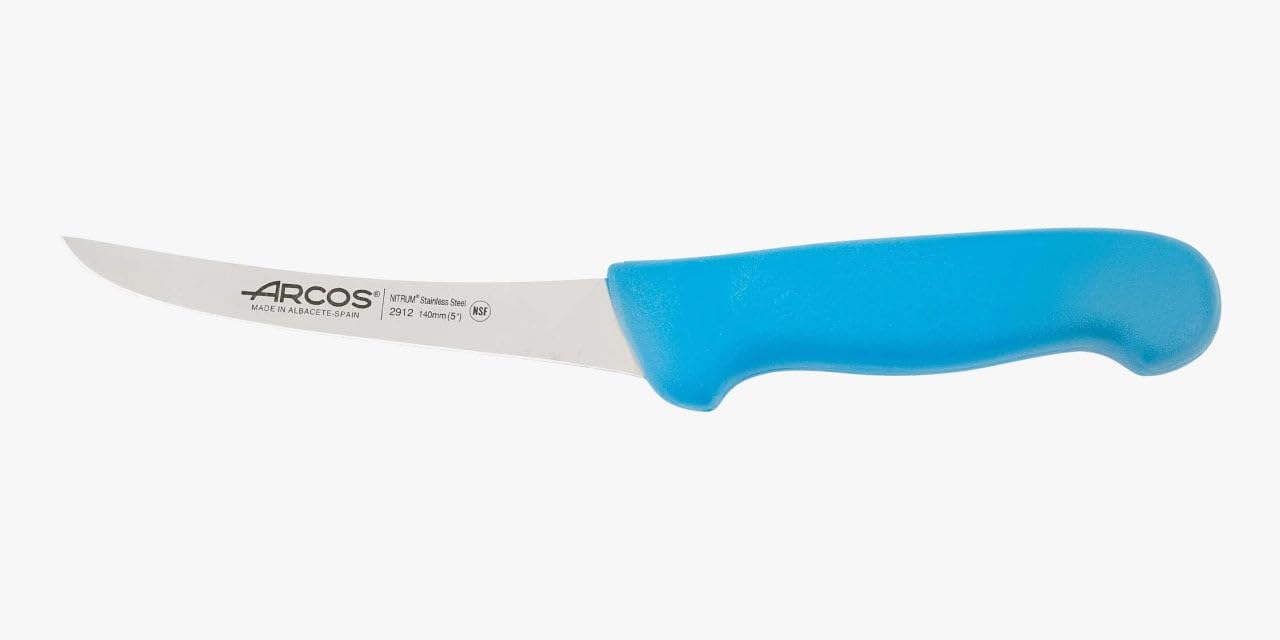 Arcos Cuchillo Deshuesador Curvo Semiflexible 140 mm Acero Inoxidable Nitrum Mango Polipropileno Azul Serie 2900