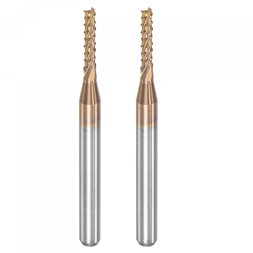 Image of uxcell End Mill CNC Router Bits, 1 /8 inch 3.175mm Shank 1.8mm x 9mm Titanium Coated Tungsten Carbide Engraving Milling Cutter for PCB Plastic Fiber Wood 2pcs