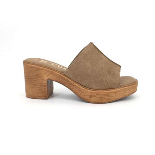 Etika 30039 Zueco con Suela de Madera y Pala Lisa de Antelina para: Mujer Color: Taupe Talla: 39