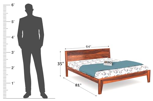 Image of Sheesham Wood Queen Size Bed Without Storage Solid Wood Cot Palang Furniture Wooden Double Bed for Bedroom Living Room (Honey Finish)