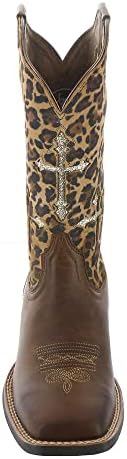 Ariat Womens Round Up Crossroads Western Boot Distressed Tan/Sparkle Leopard 6.5 | Image 4