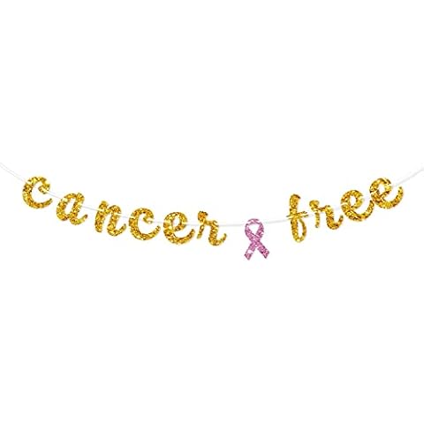 Cancer Free Banner, Breast Cancer Awareness Party Decoration, Cancer Surviving Party Garland, Breast Cancer Free Middle Finger Pink Ribbon Sign Survivor Party Decoration Supplies - Gold Glitter Cover