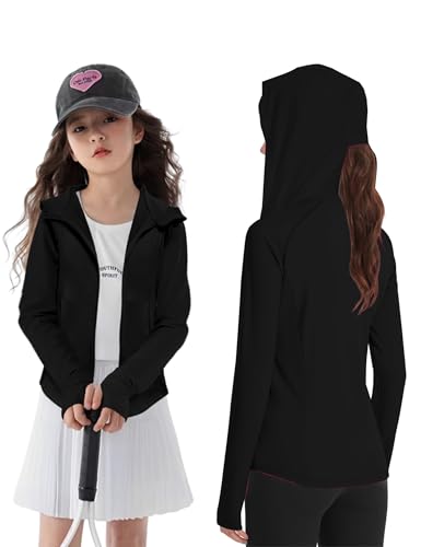 Girls Rash guard Long Sleeve Jackets Zipper Athletic Hoodie Top Fishing Hiking UV Protection Outerwear3