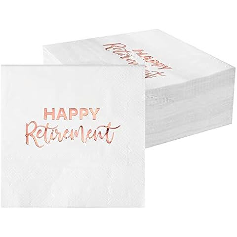 100 Pcs Rose Gold Retirement Napkins Happy Retirement Party Decorations Disposable Rose Gold Napkins Foil Dessert Cake Beverage Cocktail Napkins Supplies for Women Cover