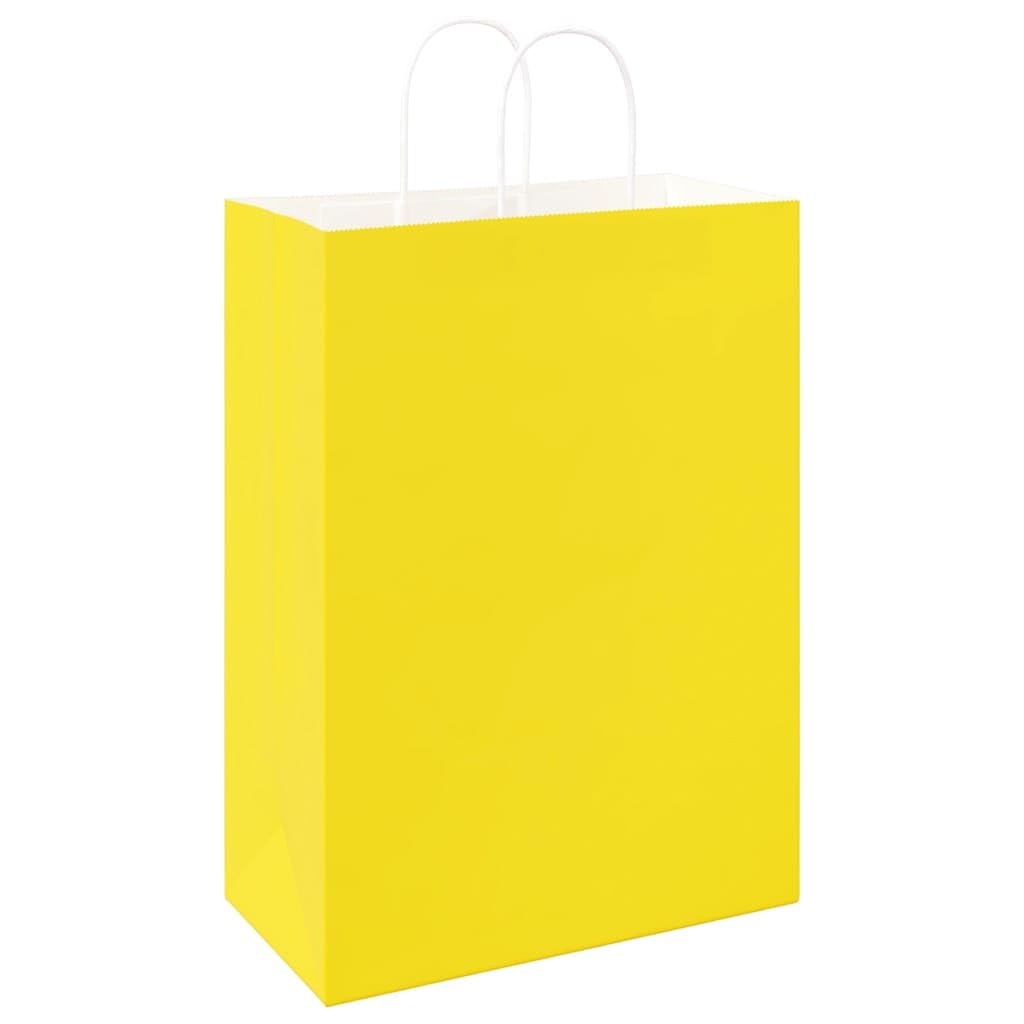 Papierowe torby na zakupy, żółte, z papierowymi uchwytami linowymi, 32 x 17 x 44 cm, 50 szt. z papieru typu kraft, torebki na prezenty na urodziny, wesele, Boże Narodzenie, imprezę, opakowanie