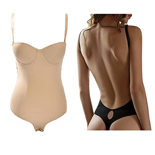 MAOAEAD Corset pour femme - Dos nu - Robe de fête de mariage - String sexy - Col en V profond - Sous-vêtements push-up sans couture (peau, XXL)