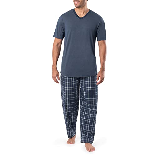 Joseph Abboud Men's Knit Short Sleeve V-Neck and Woven Pant Pajama Sleep Set