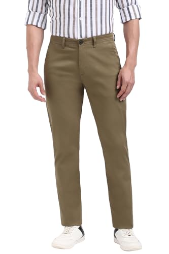 Image of Peter England Men's Straight Fit Mid Rise Chino Casual Trouser with Premium Dobby