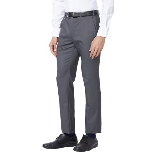 Image of Park Avenue Men's Polyester Blend Checks Small Pattern Super Slim Fit Flat Front Formal Trouser