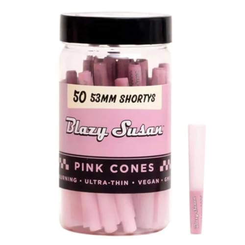 Blazy Susan Pink Pre-Rolled Cones 50 Count (53mm Mini) - Slow-Burning Rolling Paper & Ultra-Thin Preroll Cones with Filter Tips - Vegan GMO-Free Convenient & Easy-To-Use Prerolled Shortys